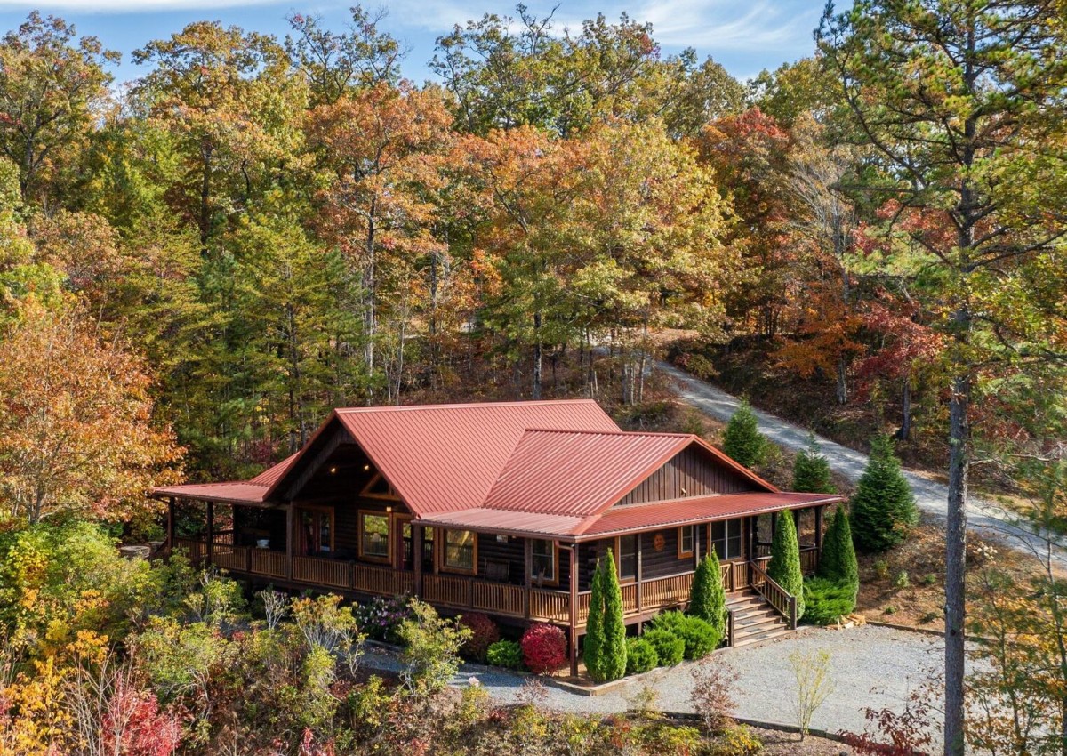 Drone shot of cabin